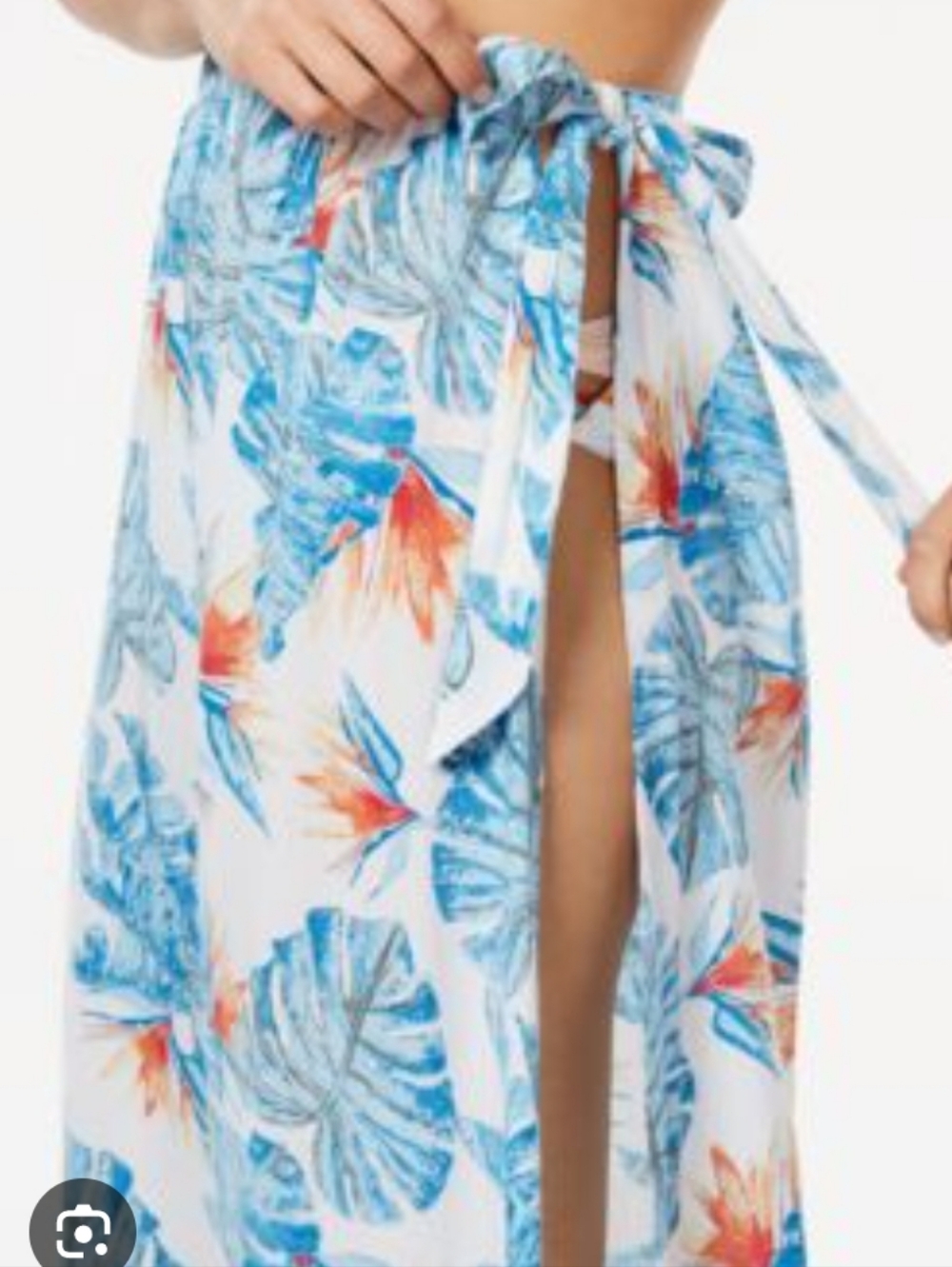 Roxy Printed Blue & Orange Tropical Tie-Waist Maxi Skirt